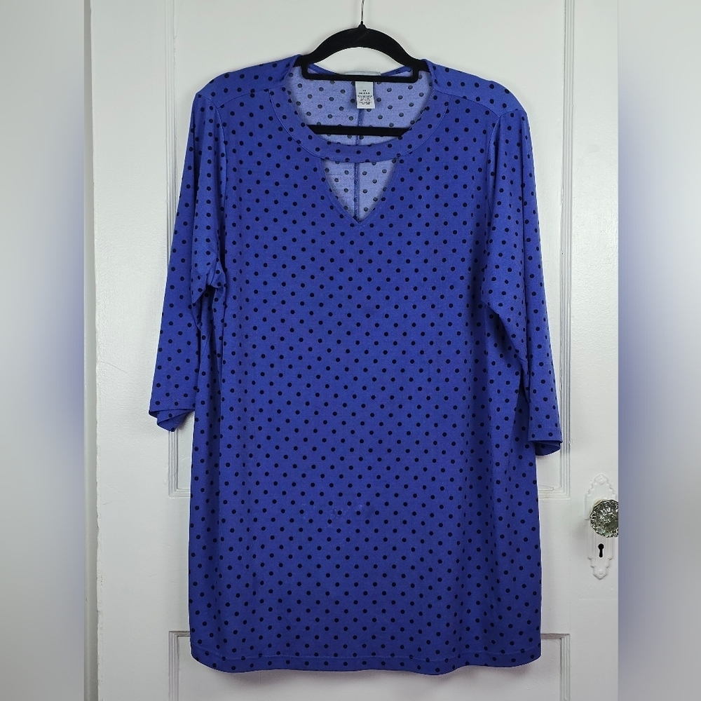 Catherines Blue Polka Dot Knit Spring Top Plus 1X 18/20